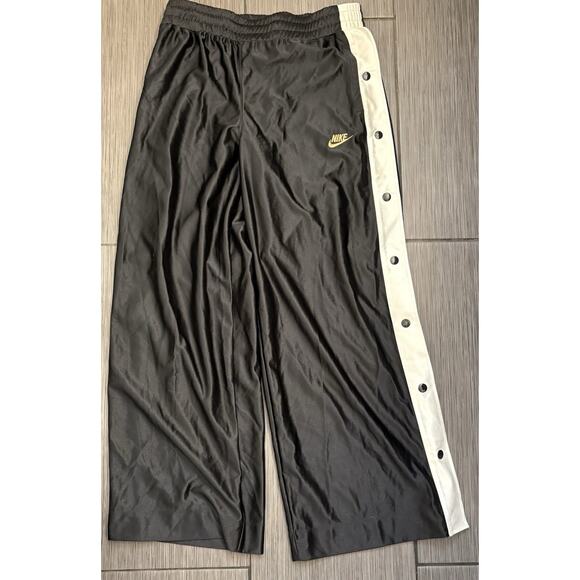 Nike Women’s Black Glam Dunk Snap Button Track Pants Size Large C19972-010 - Picture 1 of 6